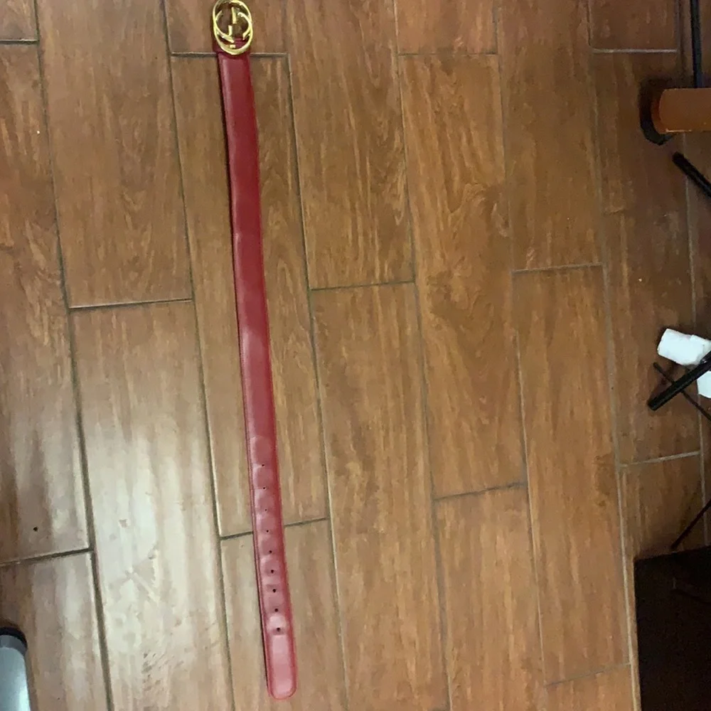 🔥 Stunning Iconic Gucci‎ Red Leather & Gold GG Belt Vintage Gucci 75/30